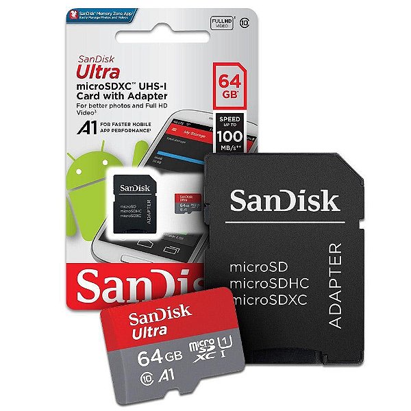 CARTÃO DE MEMORIA MICRO SD 64 GB CLASSE 10 VELOCIDADE 100 MB/s