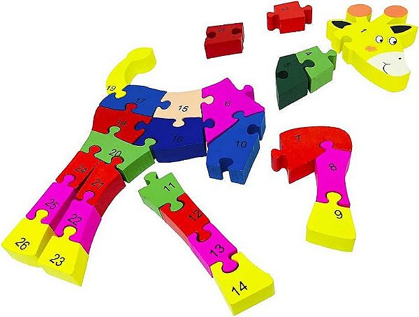 QUEBRA-CABECA EM MDF COM 26 PEÇAS GIRAFA