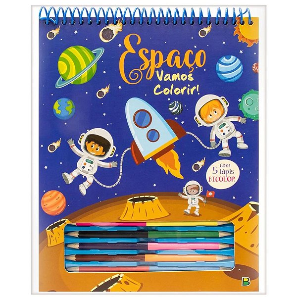 LIVRO VAMOS COLORIR ESPACO COM 5 LAPIS BICOLOR