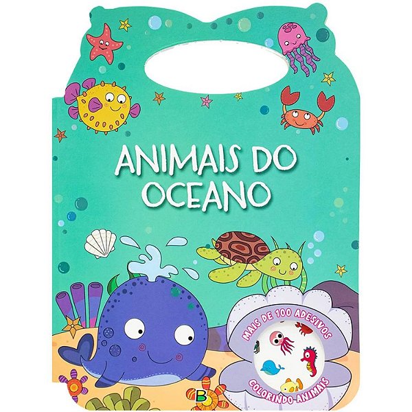 LIVRO COM ALCA COLORINDO ANIMAIS DO OCEANO