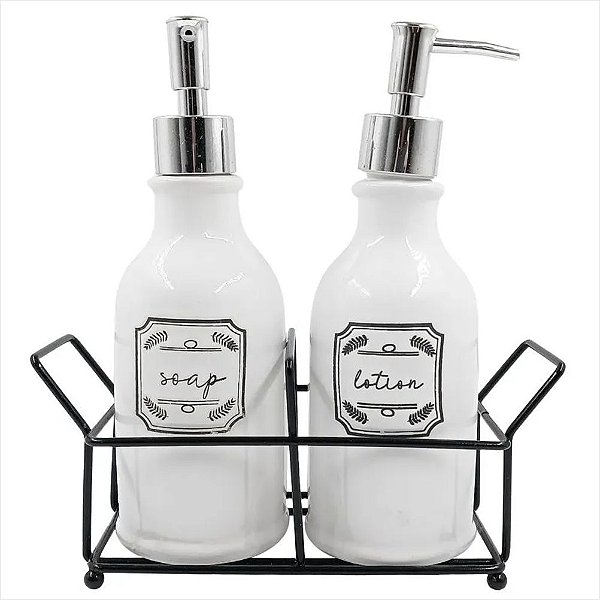 Kit Banheiro Com Suporte Metal 2 Peças em Cerâmica Dolce Home