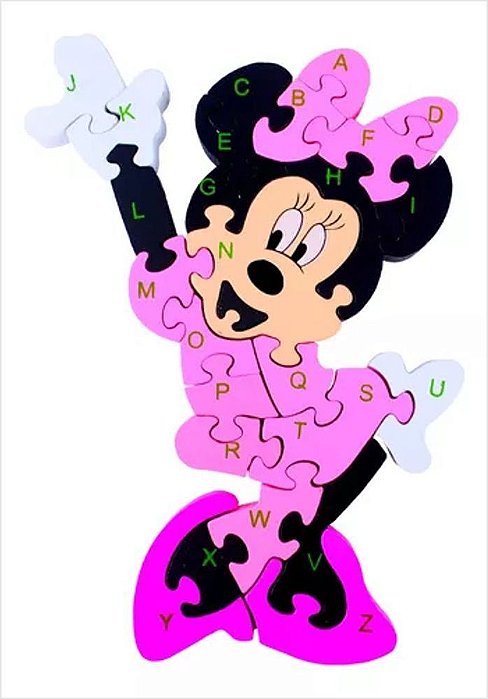 Quebra cabeça disney alfanumerico Minnie em MDF