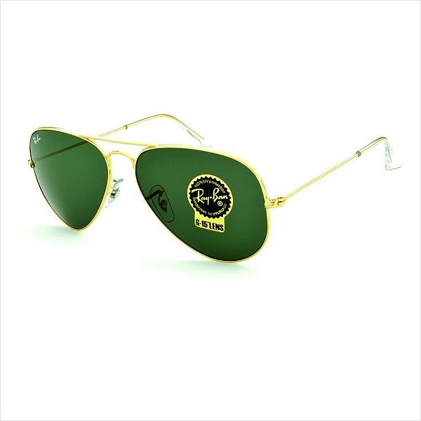 Óculos de Sol Ray-Ban Aviator 3025 LL 0205 Metal Dourado com Lentes Verdes G-15 - Tamanho 58