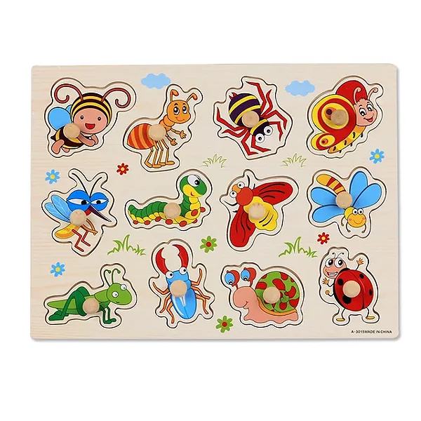 BRINQUEDO EDUCATIVO ENCAIXE DIVERTIDO COM PINOS EM MDF  INSETOS