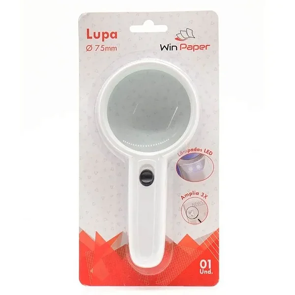 LUPA 75MM DIAMETRO AMPLIA 3X COM LAMPADA DE LED