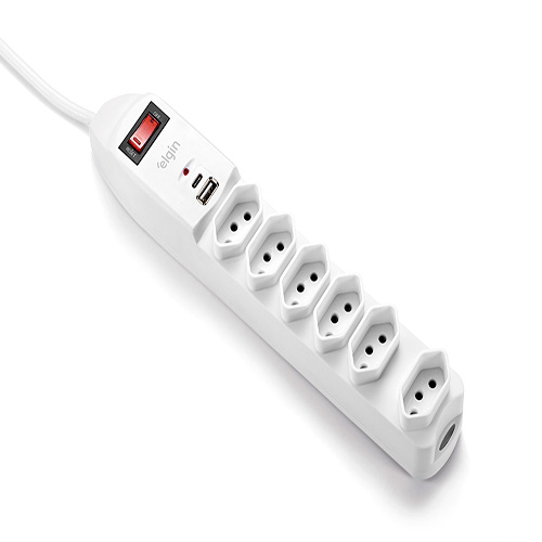 Filtro Linha 6 tomadas USB Tipo A+C 10A ELGIN