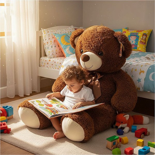 Urso De Pelúcia Com Laço 51cm em Poliester