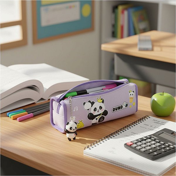 Estojo Porta Objetos Panda 20,5x8cm em Poliéster