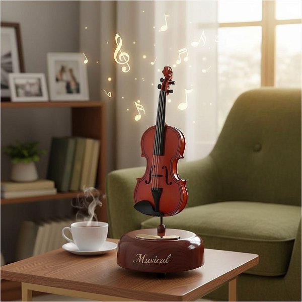 Caixa Musical Violino Decorativo 22cm em Plástico Casa Sorte