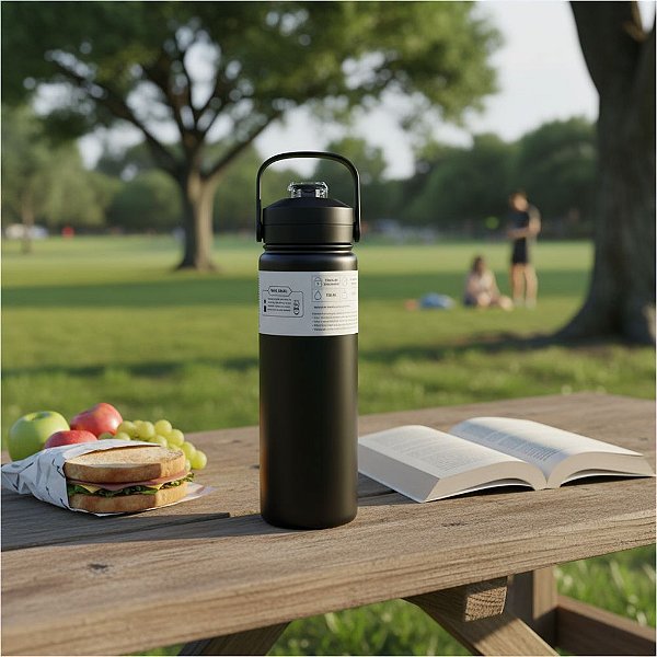 GARRAFA TERMICA 700ML PRETA INOX