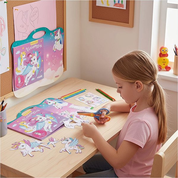 Livro Para Colorir Unicornios Recorte Cole Magic Kids