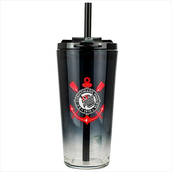 Copo Com Canudo Corinthians 750ml em Vidro Mileno Oficial