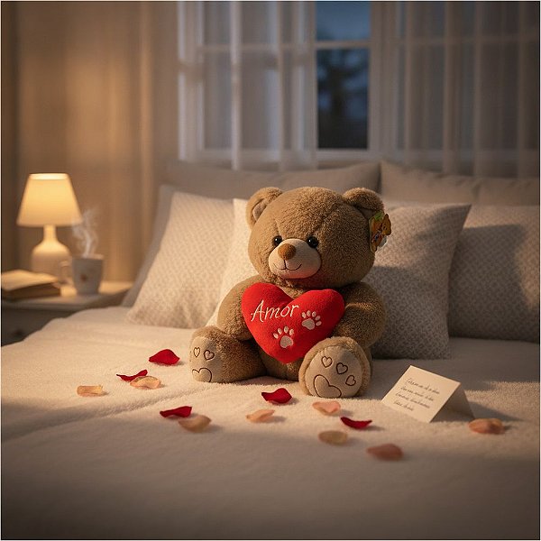 Urso de Pelúcia Coração 36cm em Poliéster Fizzy