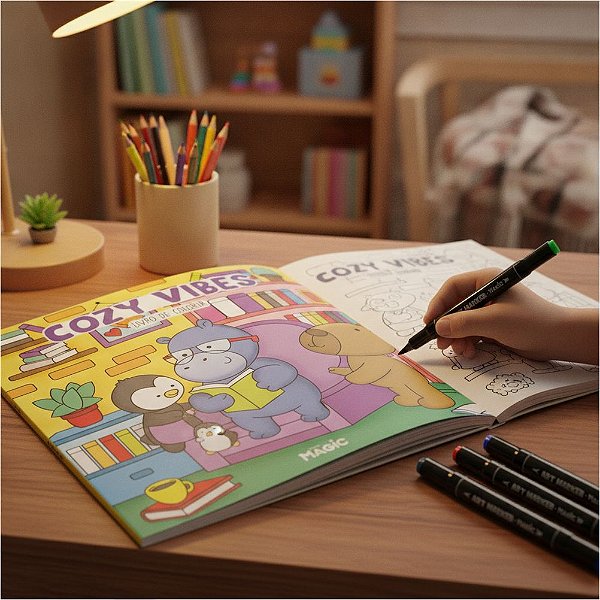 LIVRO COLORIR COZY VIBES 4 CANETAS