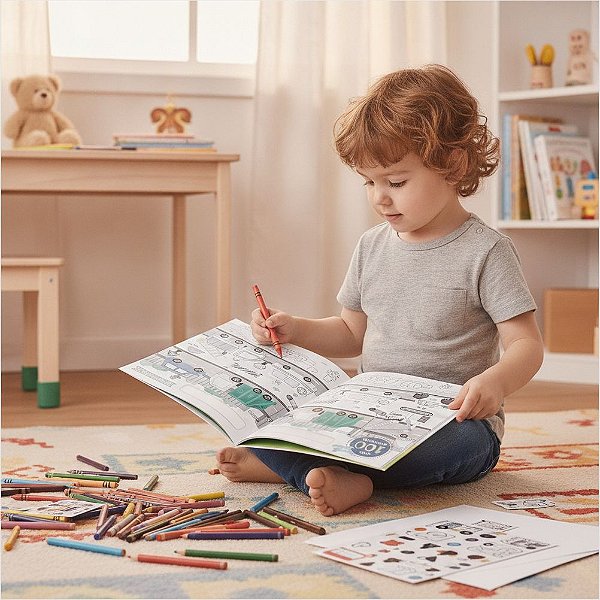 LIVRO PARA COLORIR COM 100 ADESIVOS VEICULOS