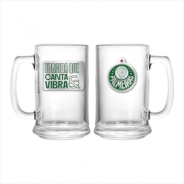 Caneca de Vidro para Cerveja Palmeiras 420 ml Placa Metal