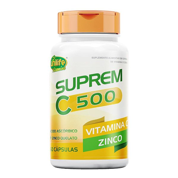 Suprem C 500 Vitamina C + Zinco 750mg 60 Cápsulas Unilife