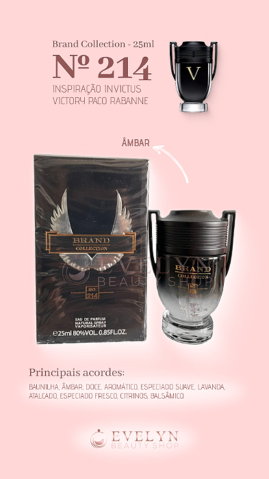 Brand Collection 214 - Inspirado no INVICTUS VICTORY PACO RABANNE - 25ml