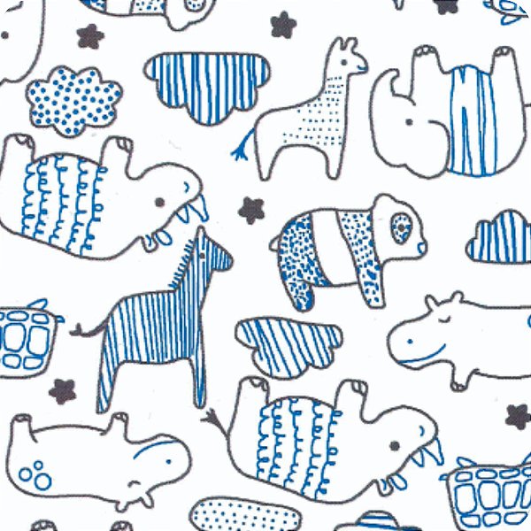 Tecido para Cueiro Flanelado 1 METRO x 0,80cm LARGURA - Animais branco e Azul