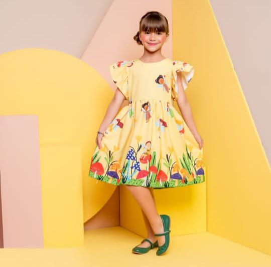 Vestido Fadinhas no jardim - Fada  Amarelo