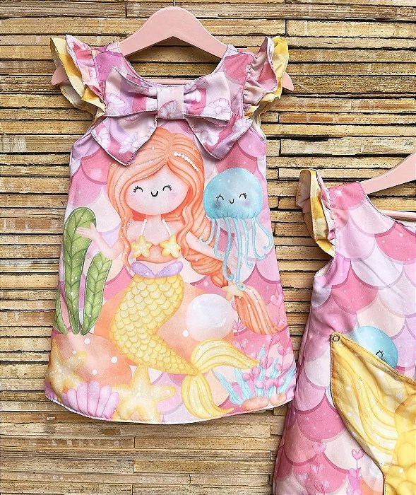 KIT do vestido Sereia Cabelo Coral  -  Coleção PUPPY