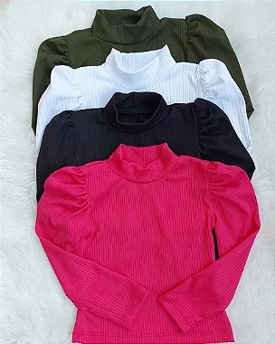 Blusa Princesa - canelada - gola alta- manga comprida