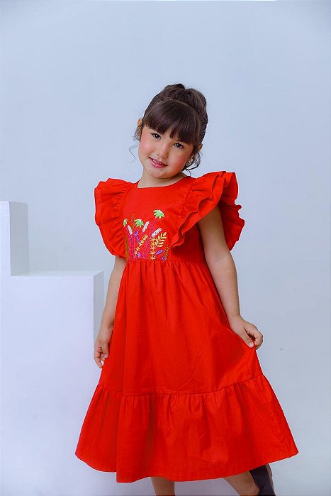 Vestido Liu vermelho bordado