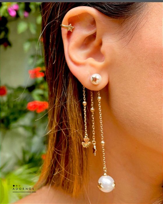 Brinco Ear Cuff Estrela e Pérola