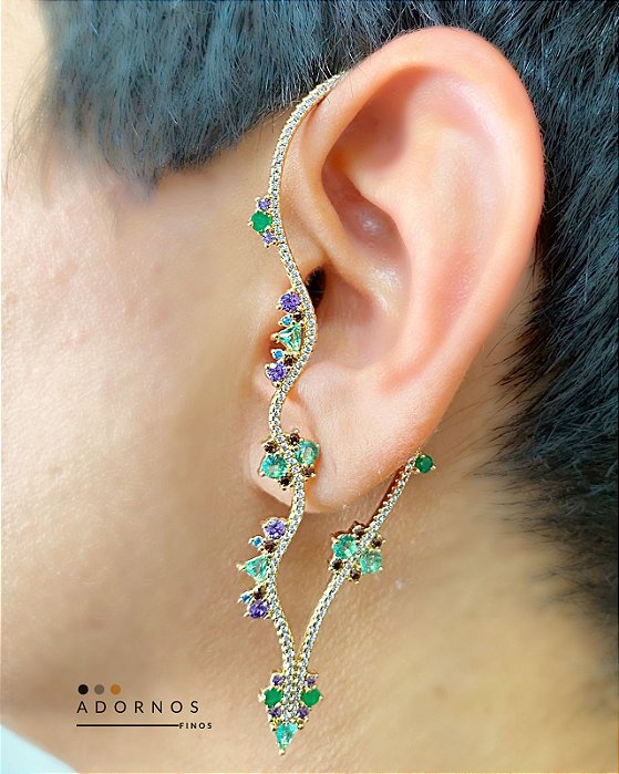Brinco Ear Cuff c/ Cristais Paraíba