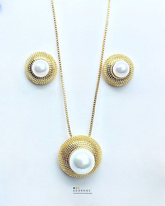 Conjunto Botão Rodinado c/ Pérola