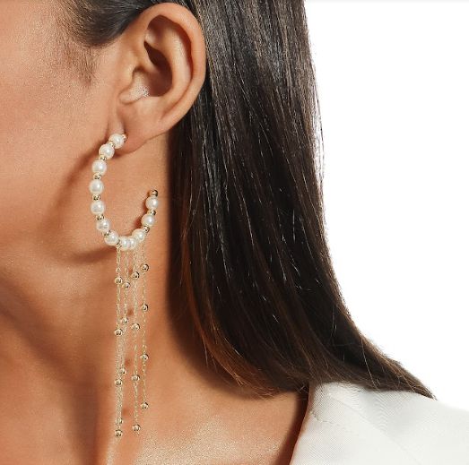 Brinco Argola Franjas e Pérolas