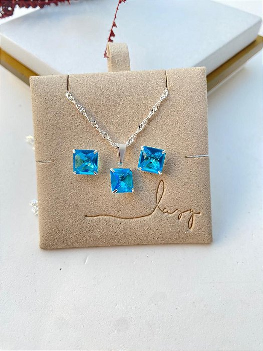 Conjunto Ponto de Luz Quadrado Azul Aqua