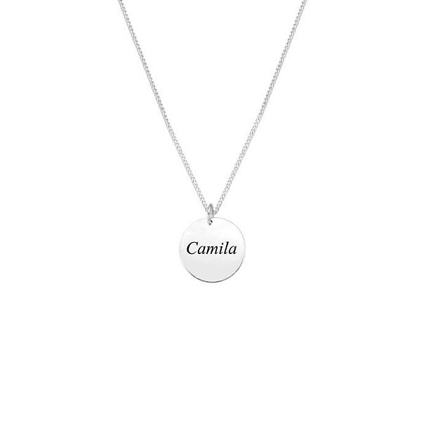 Colar c/ Pingente Redondo Personalizado (2,8cm) - Ródio Branco