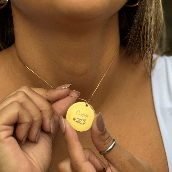 Colar c/ Pingente Redondo Personalizado (2,8cm) - Ouro 18k