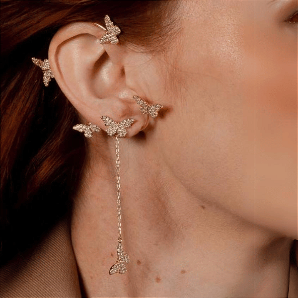 Brinco Ear Cuff Borboletinhas 2 em 1