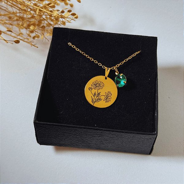Colar Flor do Mês de Nascimento c/ Cristal - Ouro 18k