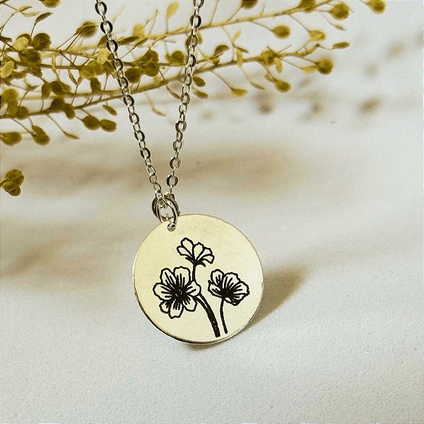 Colar Flor do Mês de Nascimento c/ Cristal - Ródio Branco