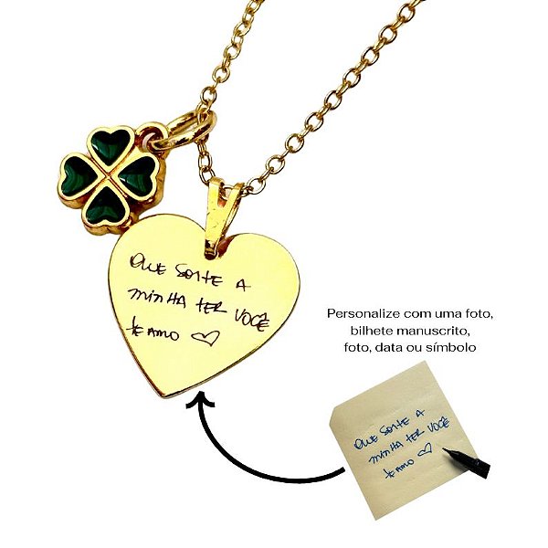 Colar Personalizado Coração (data, nomes, fotos, simbolos, bilhetes) - Ouro 18k
