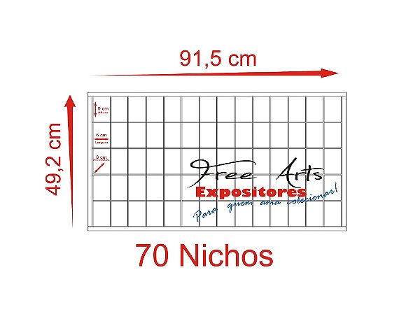 Expositor Horizontal 70 Nichos Copos Shot - Branco Porta de Acrílico