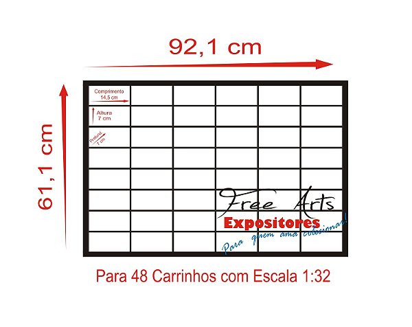 Expositor 48 Carrinhos Escala 1:32 Preto com Portas de Acrílico