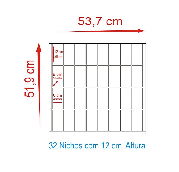 Expositor Personalizado 32 Nichos 12cm Altura - Branco com Porta de Acrílico