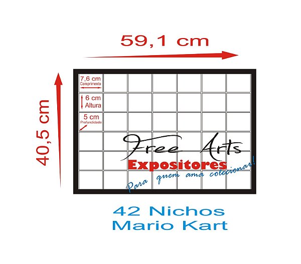 Estante Expositora 42 Nichos Para Mario Kart - Preto com Portas de Acrílico
