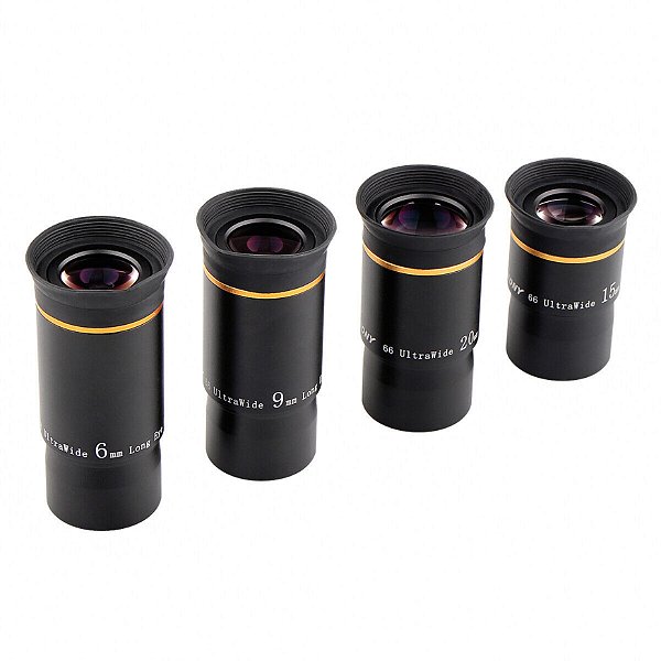 Lentes Oculares Uranum 6mm, 9mm, 15mm, 20mm Profissional Para Telescopios Astronomia Campo de Visão Amplo de 66° Ideal Para Observação de Luas Planetas Céu Profundo Universo Uranum