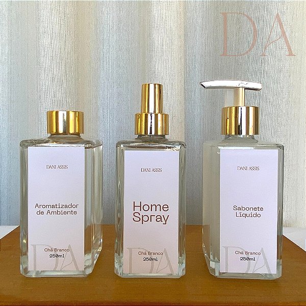Kit Aromatizador + Home Spray + Sabonete Líquido Cha Branco 250ml