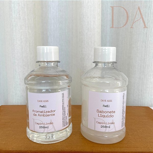 Kit Refil Aromatizador + Refil Sabonete Líquido Perolado Capim Limão 250ml