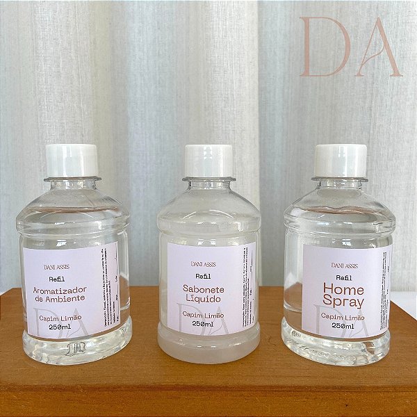 Kit Refis Aromatizador + Sabonete líquido + Home Spray Capim Limão 250ml
