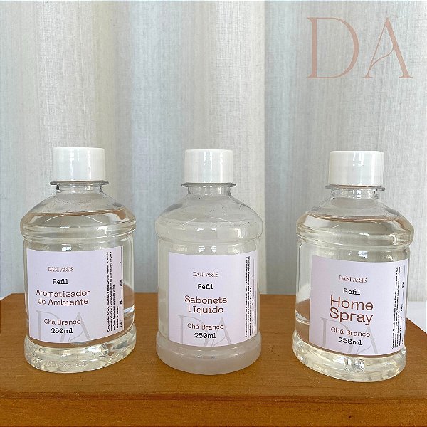 Kit Refis Aromatizador + Sabonete líquido + Home Spray Chá Branco 250ml