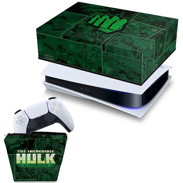 KIT PS5 Fat Capa e Case Controle - Hulk Comics