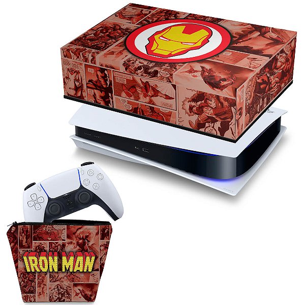 KIT PS5 Fat Capa e Case Controle - Homem De Ferro Comics