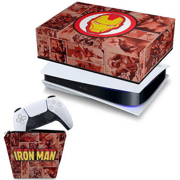 KIT PS5 Capa e Case Controle - Homem De Ferro Comics